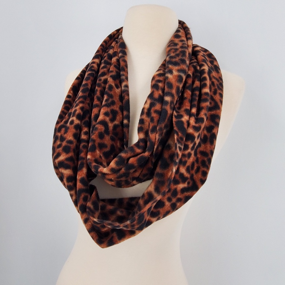 Leopard Brown Black Animal Print Fleece Infinity Circle Scarf Wrap